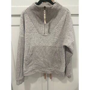 REI Cooperative Women's Small cream Stripe organic cotton quarter Zip  Sweater